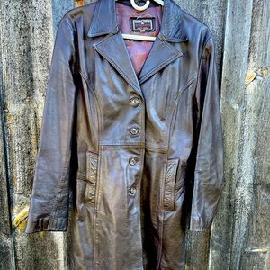 Brown leather trench coat size L